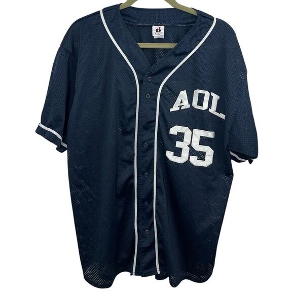 Vtg America Online AOL Shirt Jersey Mesh XL Blue Softball Logo Y2K Nostalgic - Picture 1 of 8